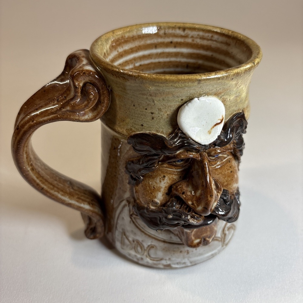Vintage‎ John Coiner Pottery Handcrafted Stoneware Doctor Face Mug 1980's "DOC"
